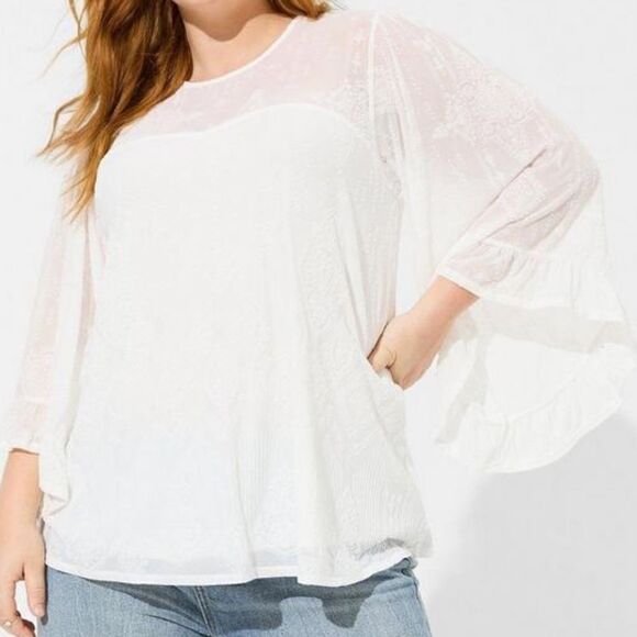 torrid Tops - NWT Torrid Flocked Mesh Bell Sleeve Swing Top